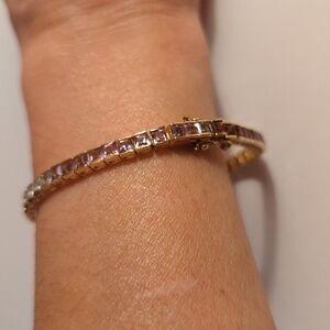 Rainbow Colored Stone Gold Over  925 Sterling Tennis Bracelet